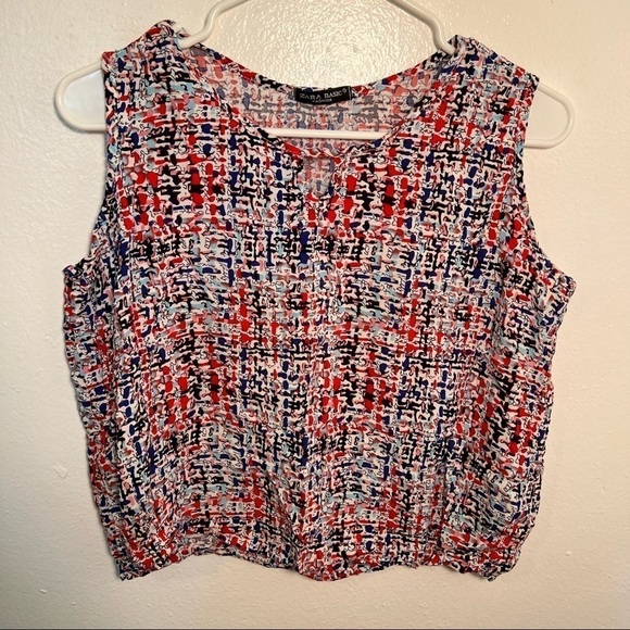 Zara Basic Sleeveless Shell Blouse Geometric - Picture 2 of 10
